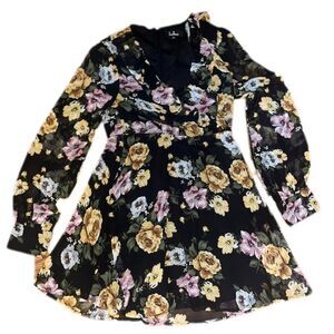 Lulus Women's Black Floral Boho Long Sleeve Dress